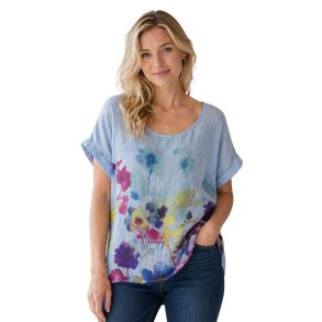 himmelbl� h�r bluse med blomsterprint dame