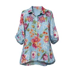 bl� h�r skjorte med blomsterprint dame