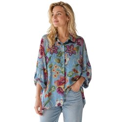 bl� h�r skjorte med blomsterprint dame