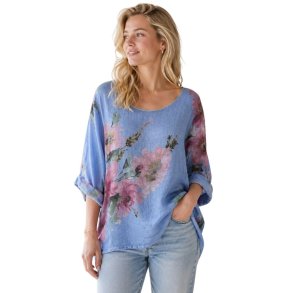 lysebl� h�r bluse med blomsterprint dame
