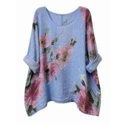 lysebl� h�r bluse med blomsterprint dame