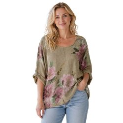 taupe h�r bluse med blomsterprint dame