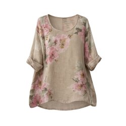 taupe h�r bluse med blomsterprint dame