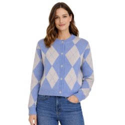 Soulmate lysebl� cardigan med beige harlekinm�nster