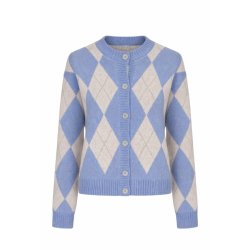 Soulmate lysebl� cardigan med beige harlekinm�nster