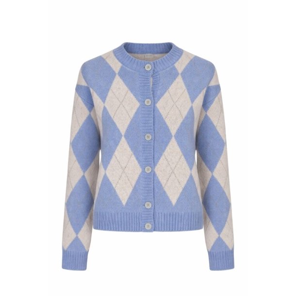 Soulmate lysebl� cardigan med beige harlekinm�nster