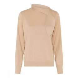 Soulmate sandfarvet pullover med elegant halsdetalje