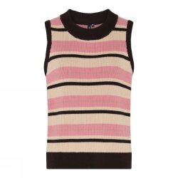 soulmate stribet strikvest bomuld rosa brun