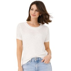 Soulmate hvid pullover med fine strikdetaljer og korte �rmer