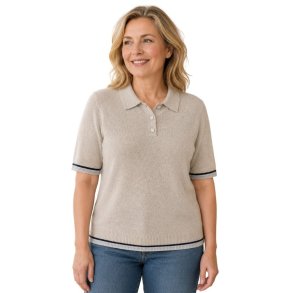 Beige Soulmate strik pullover med polokrave, korte �rmer og kontraststriber