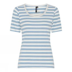 Soulmate stribet T-shirt i lysebl� og hvid med rund hals