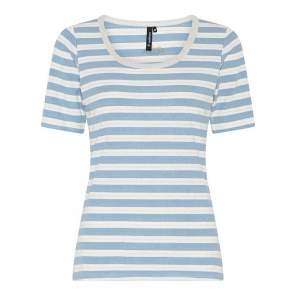 Soulmate stribet T-shirt i lysebl� og hvid med rund hals