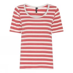 Soulmate stribet T-shirt i koral og hvid med rund hals