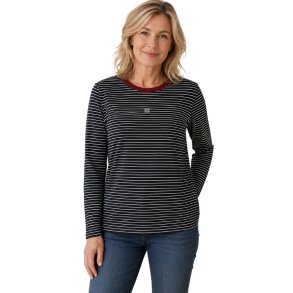 Soulmate lang�rmet marinebl� T-shirt med hvide striber.