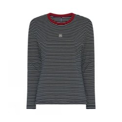 Soulmate lang�rmet marinebl� T-shirt med hvide striber.