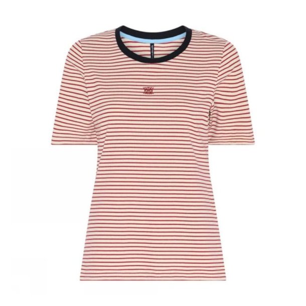 Soulmate T-shirt med r�de striber og m�rkebl� kontrastkant.