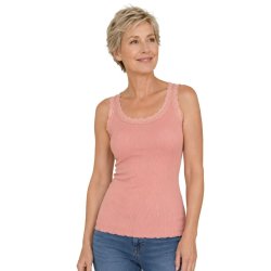 Soulmate rosa ribtop med blondekanter.