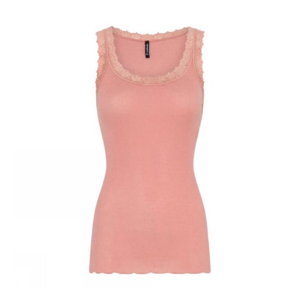 Soulmate rosa ribtop med blondekanter.