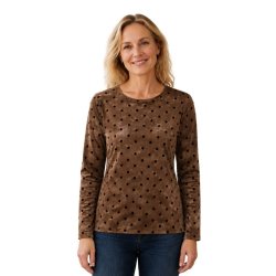 Brun Soulmate bluse med sorte prikker og lange �rmer