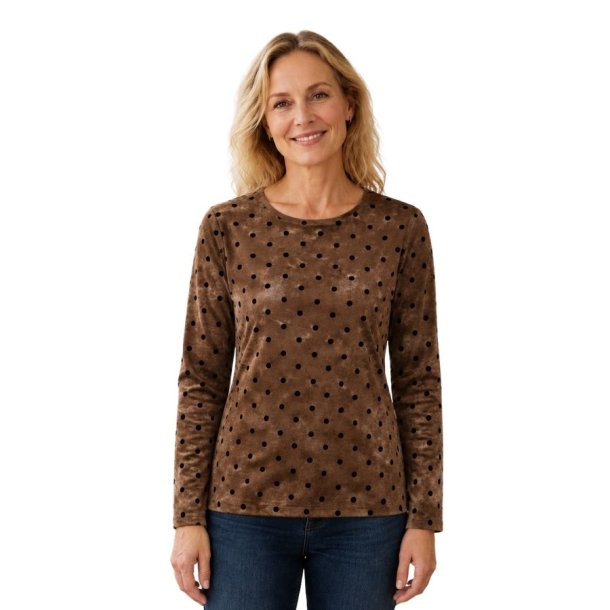 Brun Soulmate bluse med sorte prikker og lange �rmer