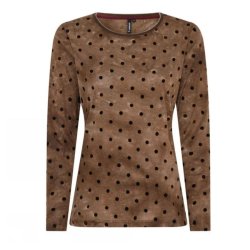 Brun Soulmate bluse med sorte prikker og lange �rmer
