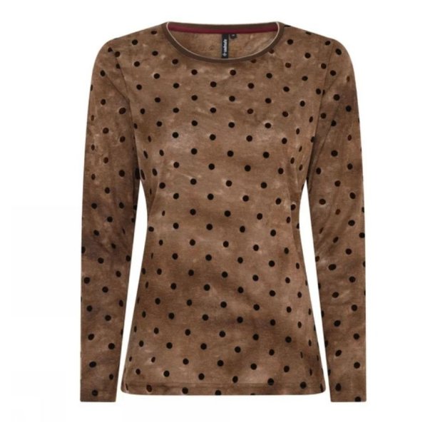 Brun Soulmate bluse med sorte prikker og lange �rmer