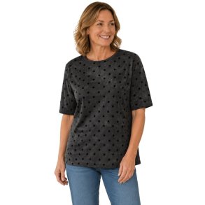 M�rkegr� Soulmate bluse med sorte prikker og korte �rmer