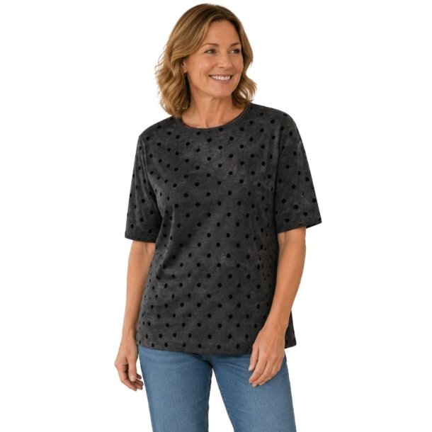 M�rkegr� Soulmate bluse med sorte prikker og korte �rmer