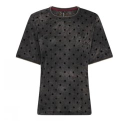 M�rkegr� Soulmate bluse med sorte prikker og korte �rmer