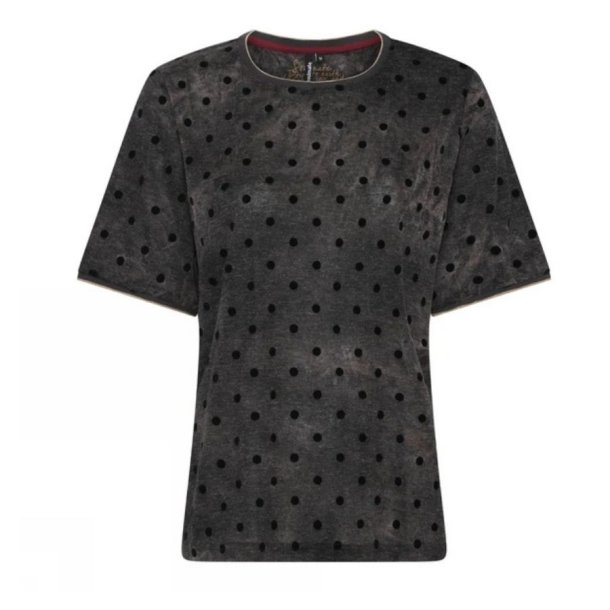 M�rkegr� Soulmate bluse med sorte prikker og korte �rmer