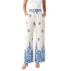 Soulmate bukser i creme med bl�t print og l�s pasform