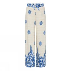 Soulmate bukser i creme med bl�t print og l�s pasform