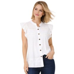 Soulmate hvid top med fl�se�rmer bomuld