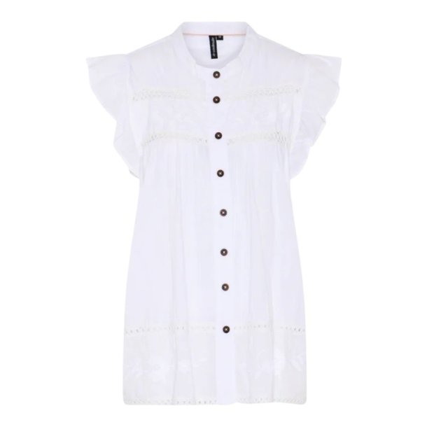 Soulmate hvid top med fl�se�rmer bomuld