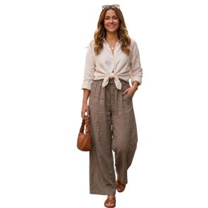 h�r bukser dame l�s pasform sandfarvet