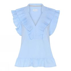 Soulmate lysebl� top med fl�ser bomuld