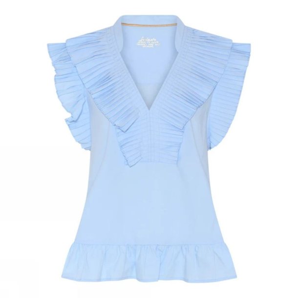 Soulmate lysebl� top med fl�ser bomuld