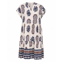 Pomelo Paris viskosekjole med bl� og beige m�nsterprint