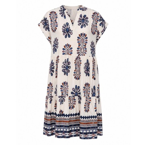 Pomelo Paris viskosekjole med bl� og beige m�nsterprint