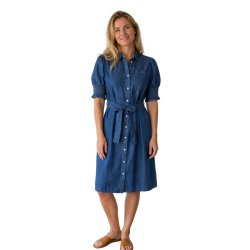 ICHI denimkjole bl� med bindeb�nd