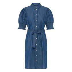 ICHI denimkjole bl� med bindeb�nd