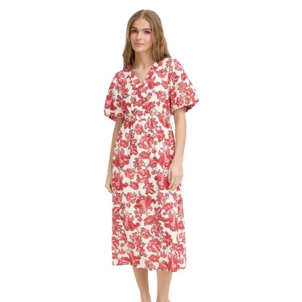 ICHI kjole med r�dt blomsterprint