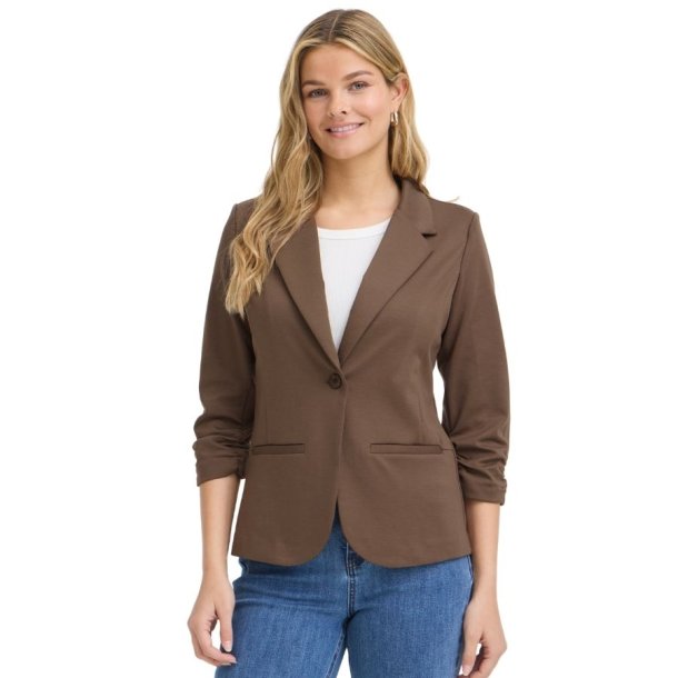 Brun Fransa blazer med reverskrave, �n knap og 3/4-�rmer
