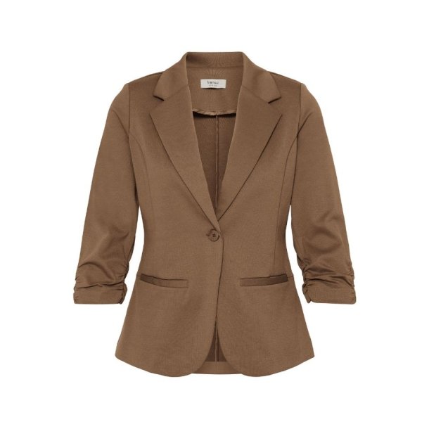 Brun Fransa blazer med reverskrave, �n knap og 3/4-�rmer