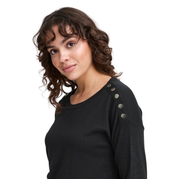 Sort Fransa bluse med skulderknapper