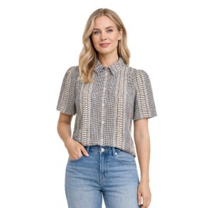 Fransa m�nstret skjorte med krave og korte �rmer