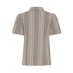 Fransa m�nstret skjorte med krave og korte �rmer