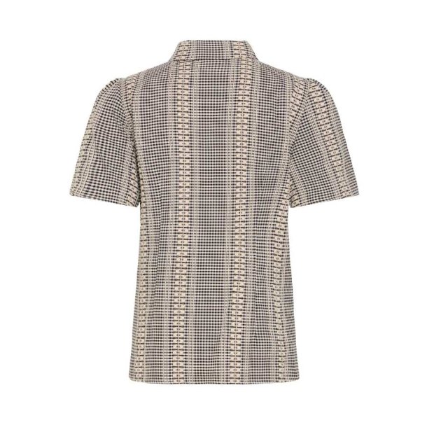 Fransa m�nstret skjorte med krave og korte �rmer