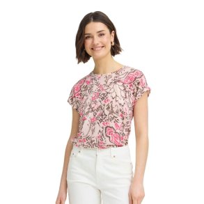Fransa T-shirt med beige bund og rosa blomsterprint