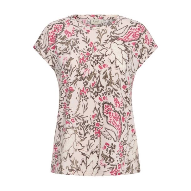 Fransa T-shirt med beige bund og rosa blomsterprint